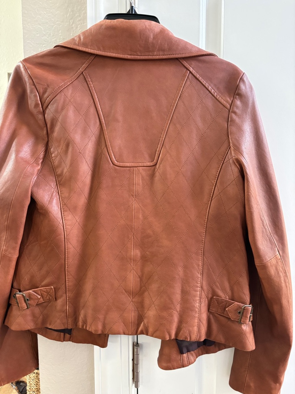 GAP Women's Rust Brown Leather Moto Jacket - Picture 5 of 6